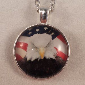 Men's Silver Bald Eagle Cabochon Pendant Necklace Party Gift